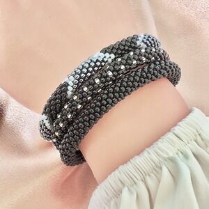 Lot of Three Lily and Laura Handcrafted Nepal Glass Seed Bead Roll On Bracelets